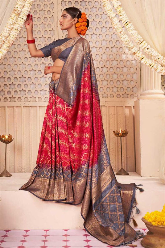 Art Silk Fabric Function Wear Rani Color Delicate Saree