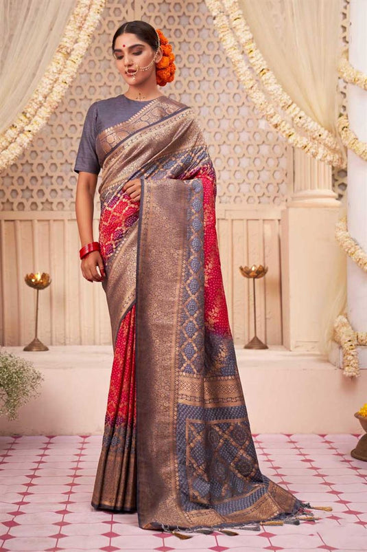 Art Silk Fabric Function Wear Rani Color Delicate Saree