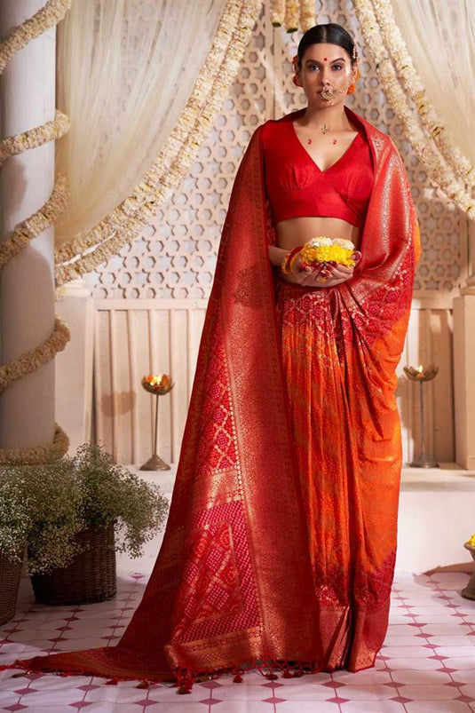 Orange Color Art Silk Fabric Function Wear Chic Saree