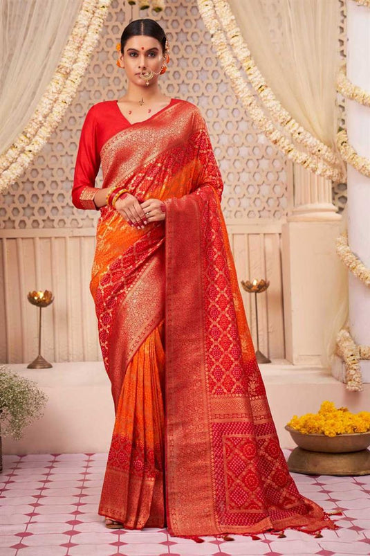 Orange Color Art Silk Fabric Function Wear Chic Saree