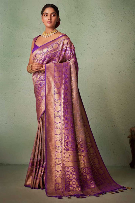 Lavender Color Sober Weaving Work Saree In Art Silk Fabric