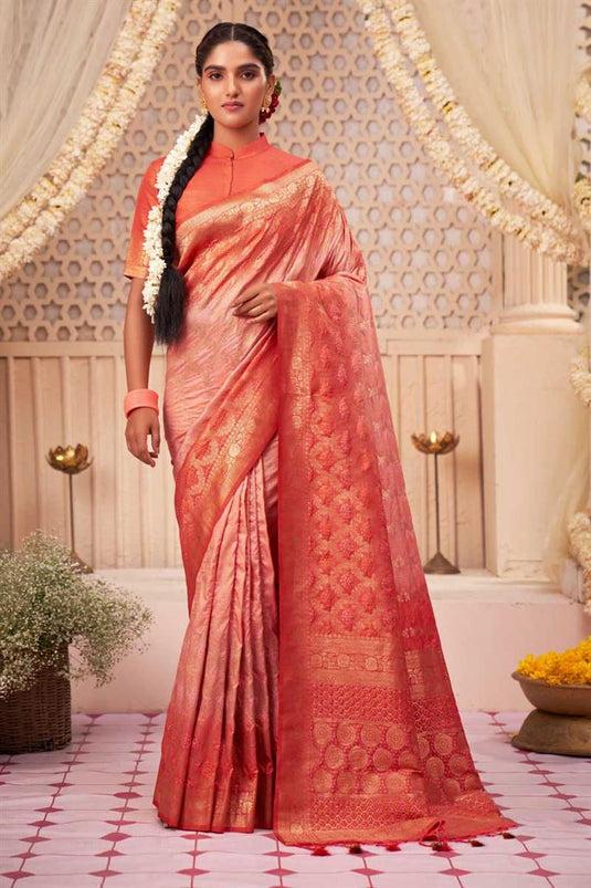 Soothing Peach Color Function Wear Saree In Art Silk Fabric