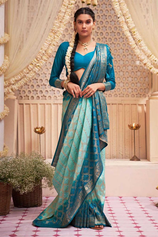 Imposing Art Silk Fabric Function Wear Saree In Sky Blue Color