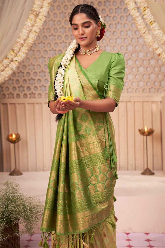 Pleasant Art Silk Fabric Function Wear Saree In Green Color