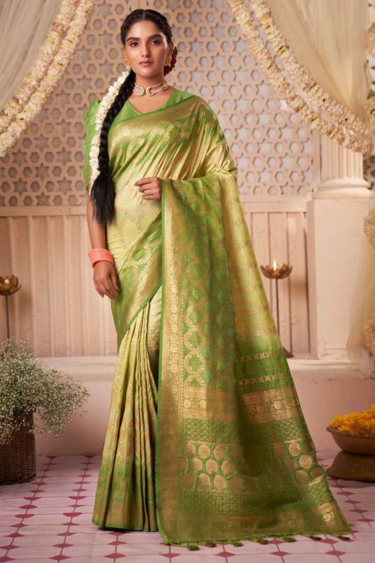 Pleasant Art Silk Fabric Function Wear Saree In Green Color