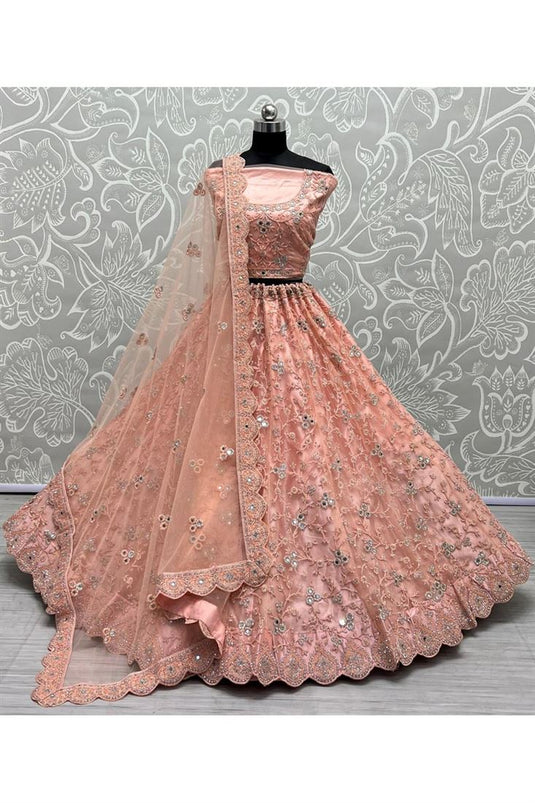 Radiant Peach Bridal Lehenga with Intricate Embroidered Work