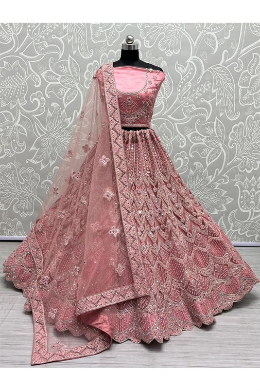 Pink Color Wedding Look Net Fabric Lovely Bridal Lehenga