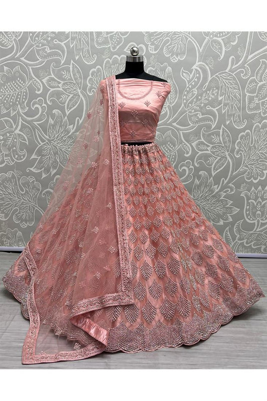 Net Fabric Designer Bridal Lehenga For Wedding In Pink Color