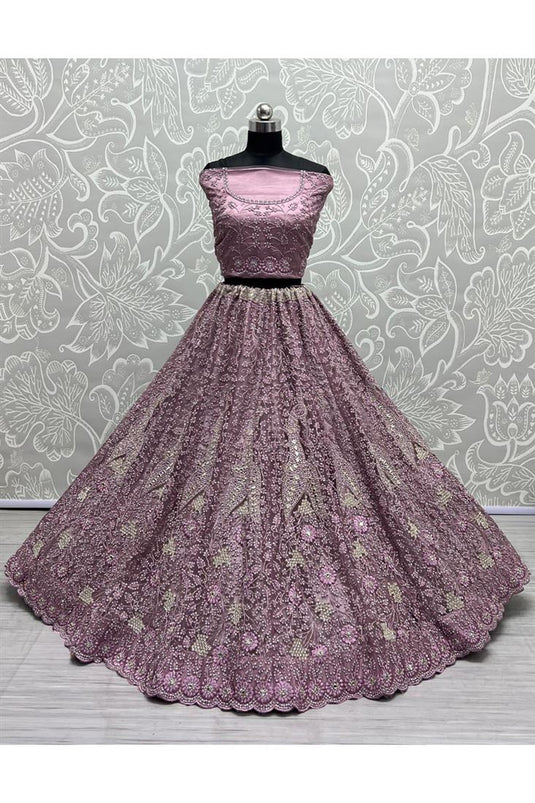 Lavender Color Net Fabric Ravishing Wedding Look Bridal Lehenga