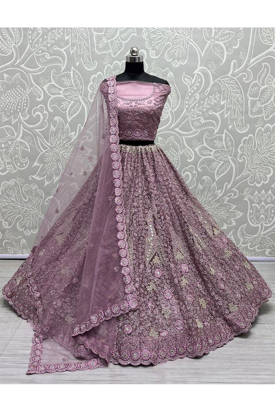 Lavender Color Net Fabric Ravishing Wedding Look Bridal Lehenga