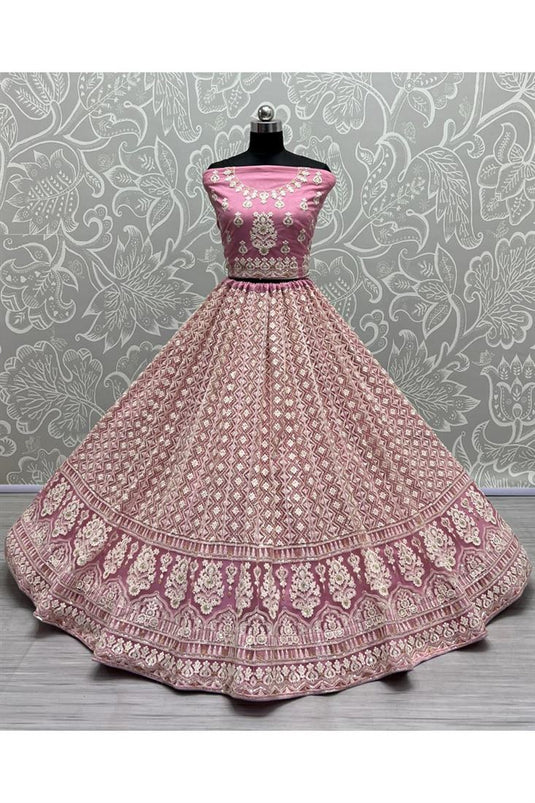 Net Fabric Pink Color Excellent Embroidered Lehenga