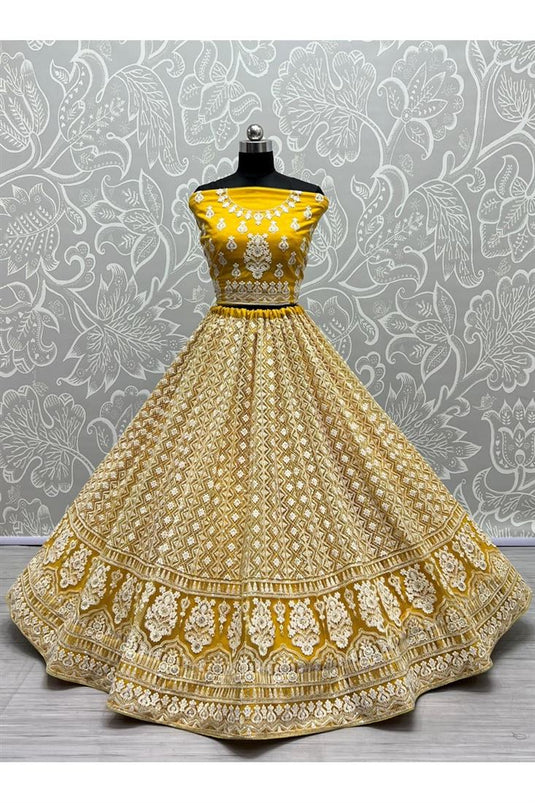 Yellow Color Net Fabric Princely Embroidered Lehenga