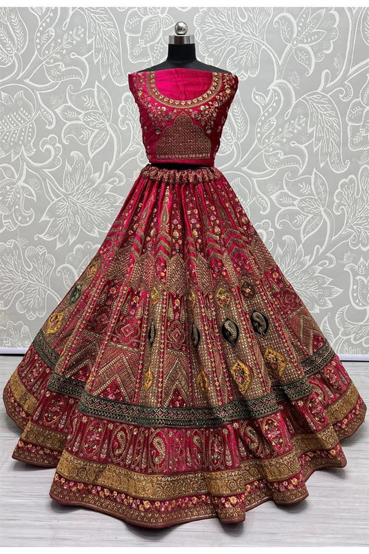 Pink Color Gorgeous Embroidered Velvet Bridal Wedding Lehenga