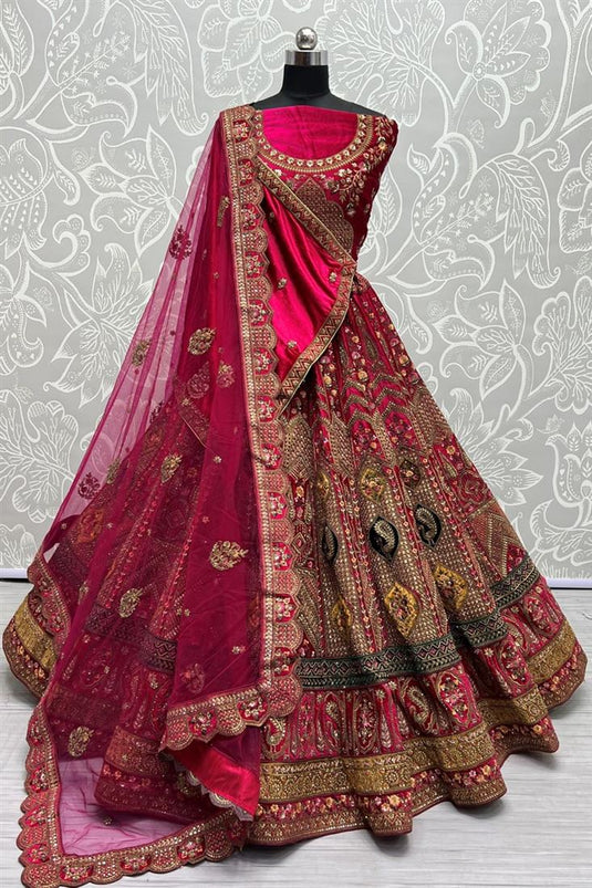 Pink Color Gorgeous Embroidered Velvet Bridal Wedding Lehenga