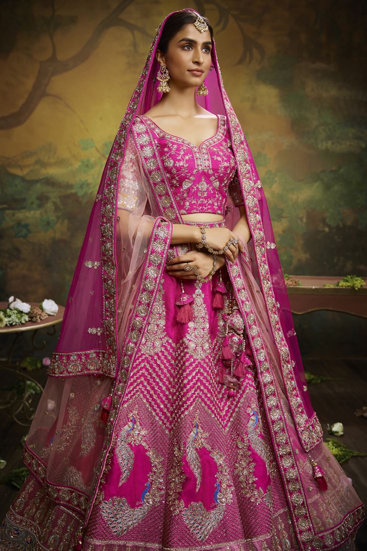 Silk bridal lehenga choli in Magenta colour 1008