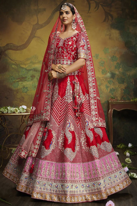 Embroidered Red Bridal lehenga Choli In Art Silk 2335LG03