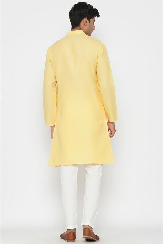 Yellow Color Cotton Fabric Function Wear Fancy Kurta Pyjama For Men