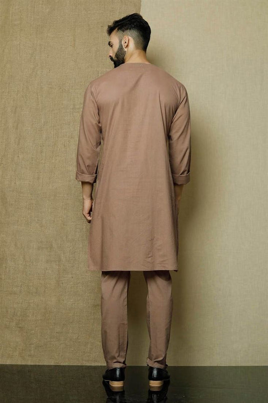 Brown Color Cotton Fabric Festive Wear Fancy Kurta Pyjama For Men