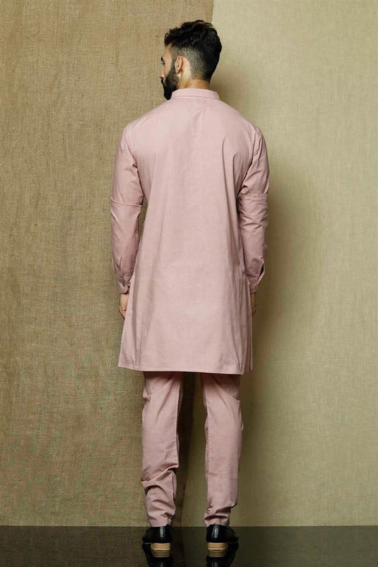 Pink Color Cotton Fabric Function Wear Trendy Kurta Pyjama For Men