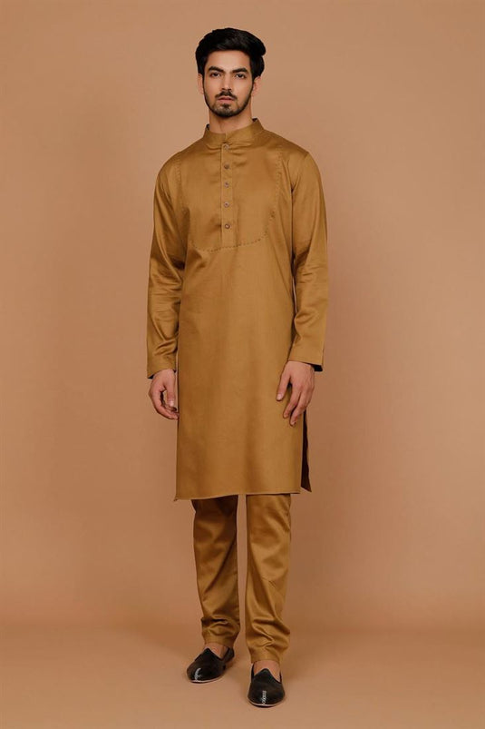 Coffee Color Cotton Fabric Sangeet Wear Designer Kurta Pyjama For Men