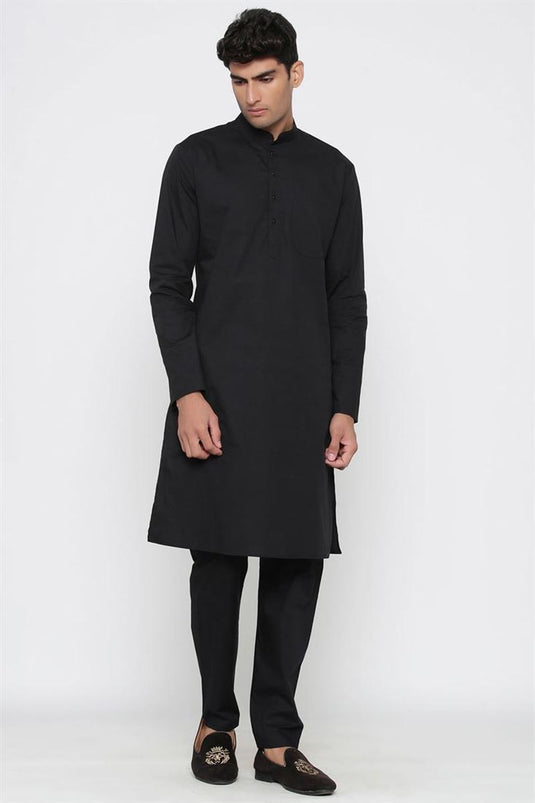 Black Color Cotton Fabric Function Wear Fancy Kurta Pyjama For Men