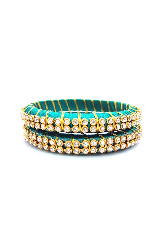 Silk Thread Customized Handmade Bangles Set In Cyan