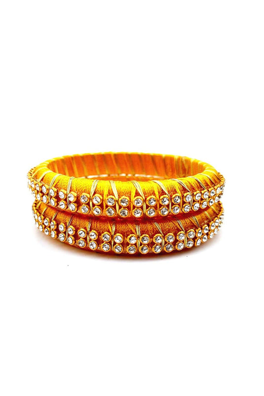 Handmade Customized Silk Thread Bangles Set In Orange