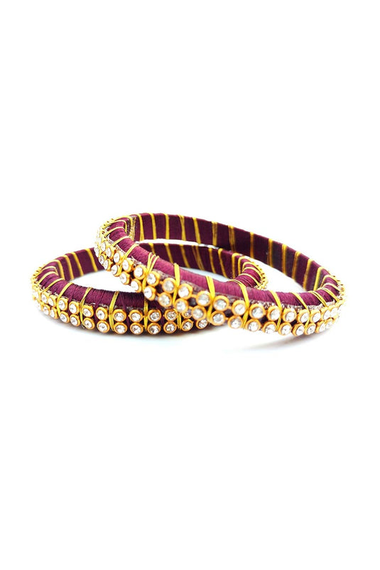 Silk Thread Wine Color Customized Handmade Bangles Set