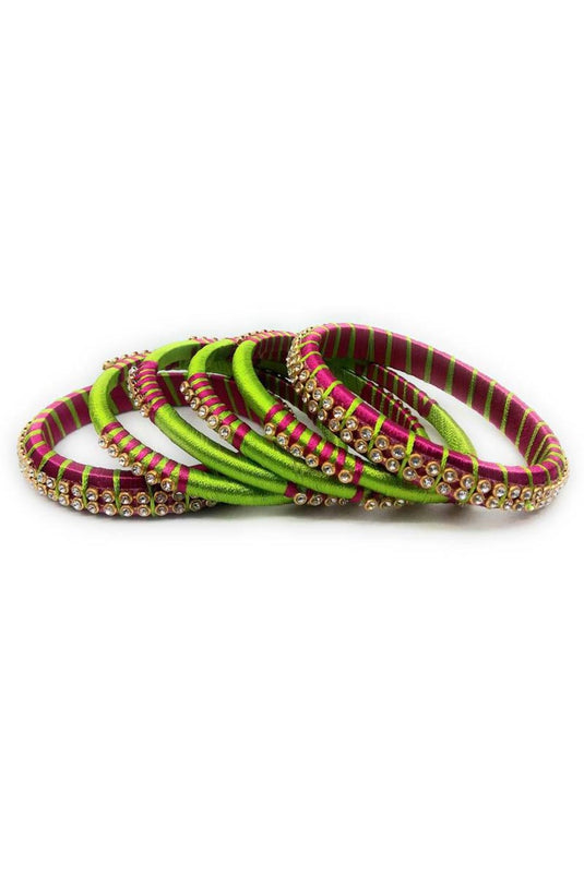 Green And Rani Color Silk Thread Customized Handmade Bangles Set