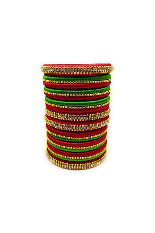 Red And Green Handmade Silk Thread Designer Bangles Set For Function