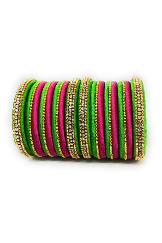 Designer Silk Thread Handmade Bangle Jewellery In Green And Rani Color