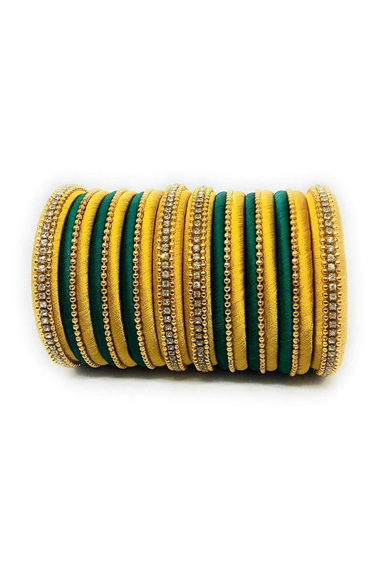 Fancy Handmade Silk Thread Teal And Yellow Designer Bangles Set