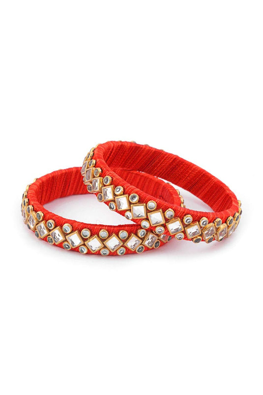 Designer Silk Thread Handmade Bangle Jewellery In Red