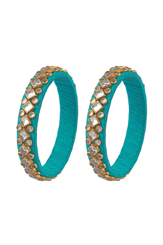 Fancy Handmade Silk Thread Cyan Designer Bangles