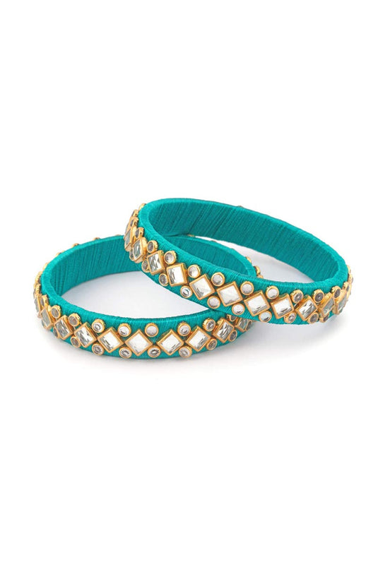 Fancy Handmade Silk Thread Cyan Designer Bangles