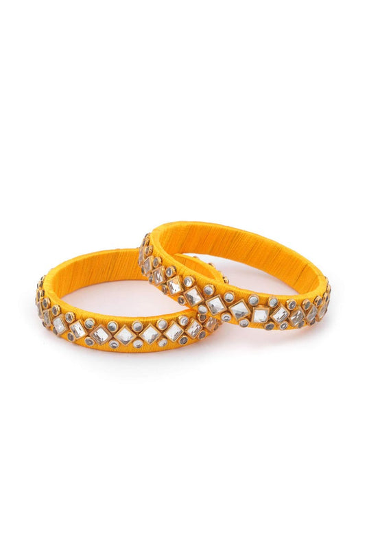 Designer Silk Thread Handmade Bangle Jewellery In Yellow