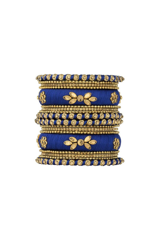 Navy Blue Handmade Silk Thread Designer Bangle Set For Function