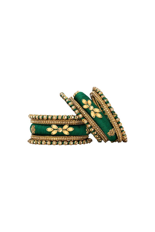 Designer Silk Thread Handmade Bangles Jewellery In Dark Green