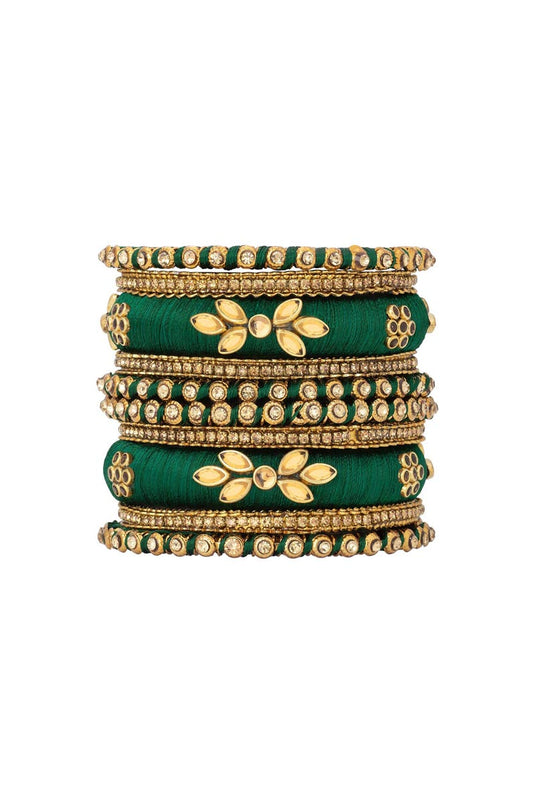 Designer Silk Thread Handmade Bangles Jewellery In Dark Green