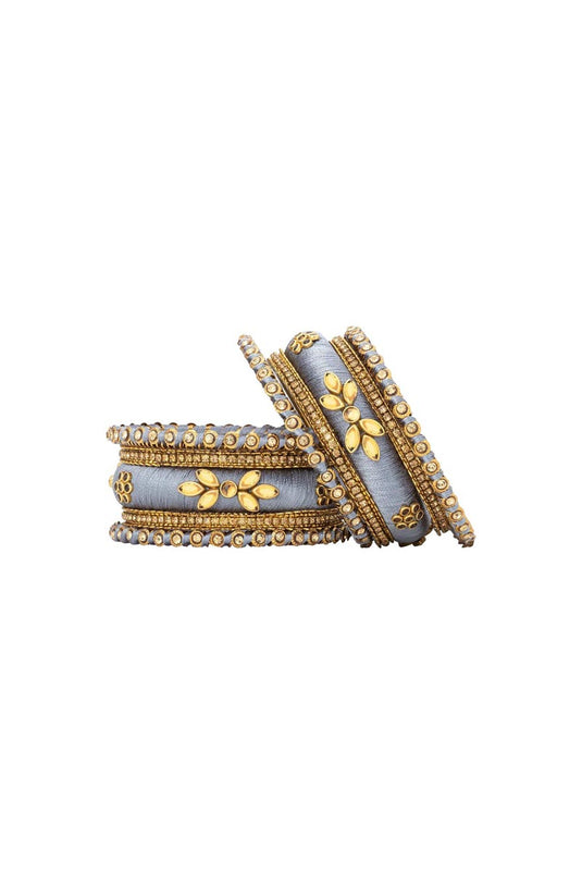 Fancy Handmade Silk Thread Grey Designer Bangles Set