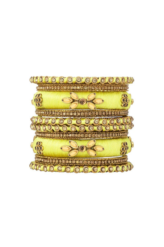 Designer Silk Thread Handmade Bangles Jewellery In Yellow