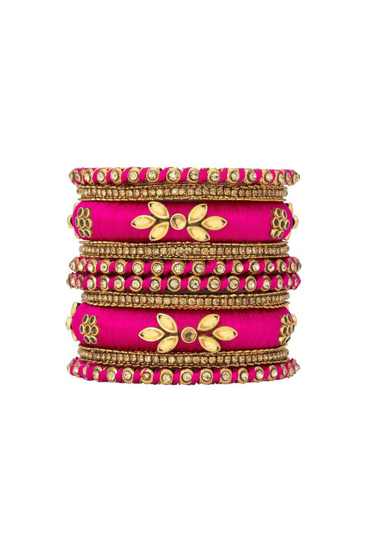 Rani Color Handmade Silk Thread Designer Bangle Set For Function