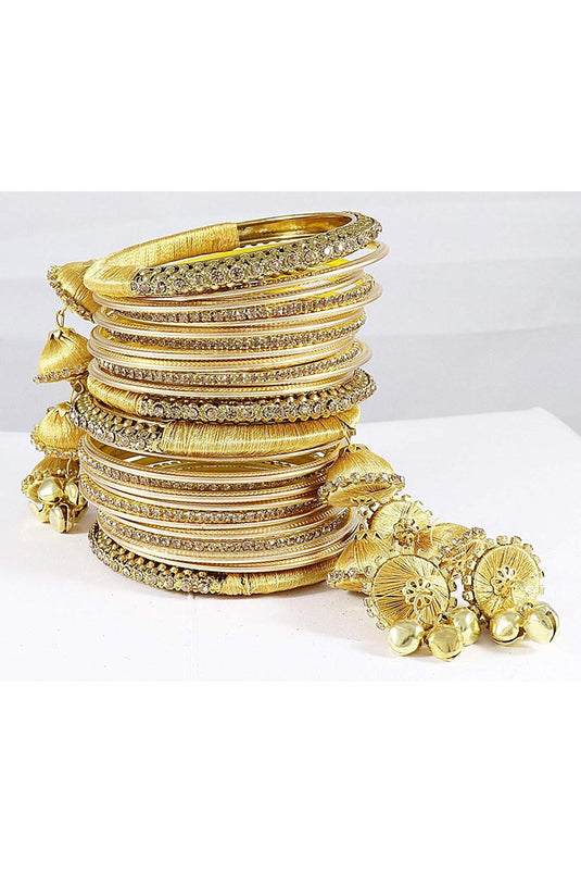 Fancy Handmade Silk Thread Beige Designer Bangles With Latkan