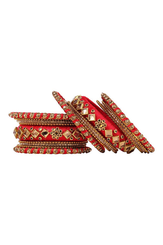 Red Handmade Silk Thread Designer Bangles Set For Wedding