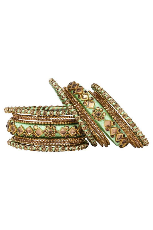 Sea Green Handmade Silk Thread Designer Bangles Set For Wedding