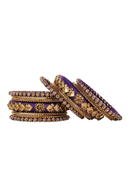 Wedding Wear Handmade Silk Thread Purple Designer Bangles Set