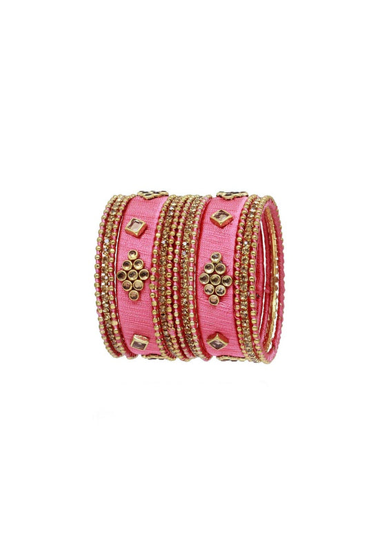 Pink Handmade Silk Thread Designer Bangles For Function