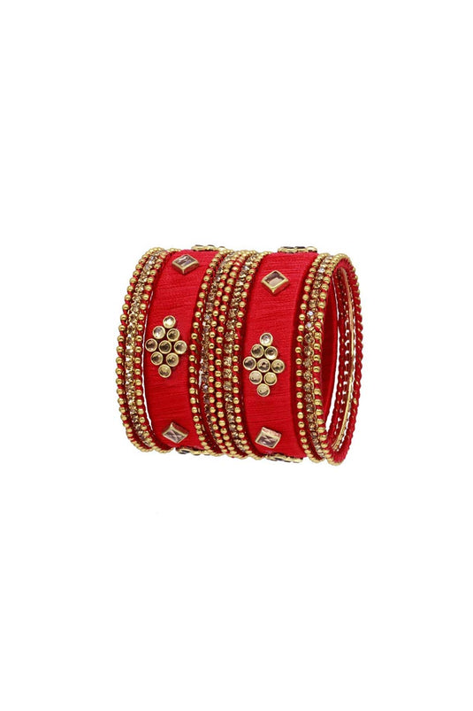 Designer Silk Thread Handmade Bangle Jewellery In Red Color