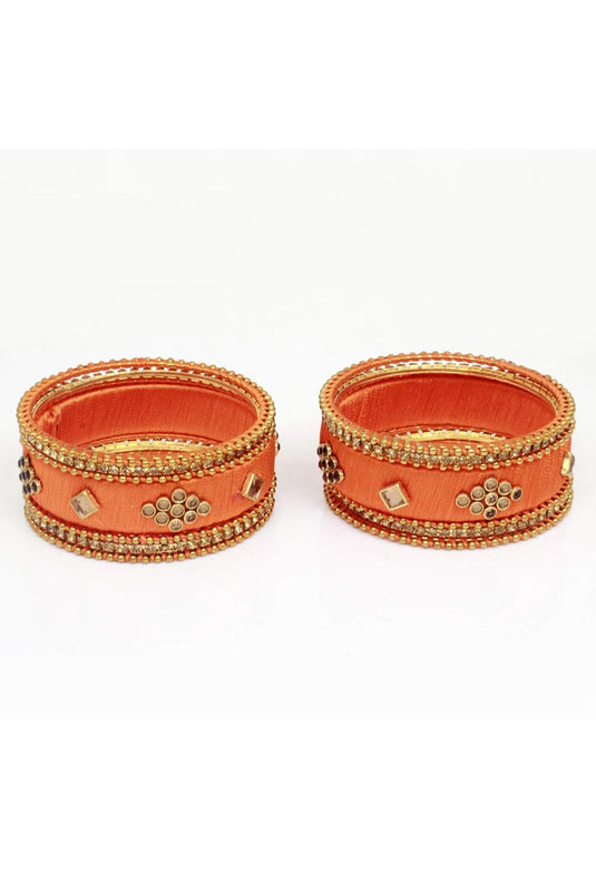 Orange Color Handmade Silk Thread Designer Bangles For Function