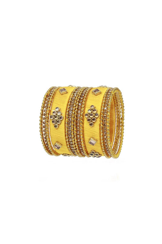 Designer Silk Thread Handmade Bangle Jewellery In Yellow Color